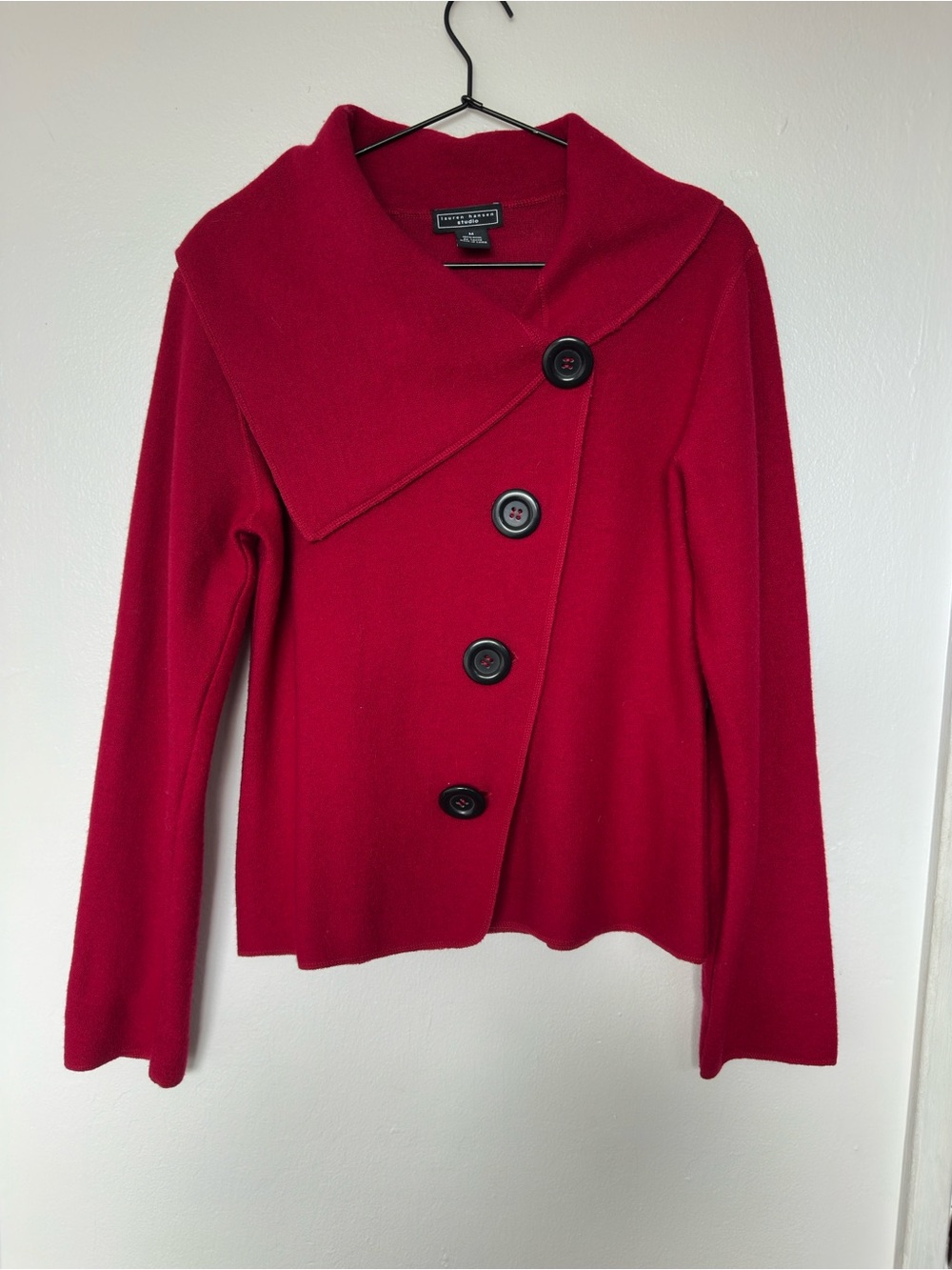 Lauren Hansen Studio Red Asymmetrical Button Sweater Cardigan Size M